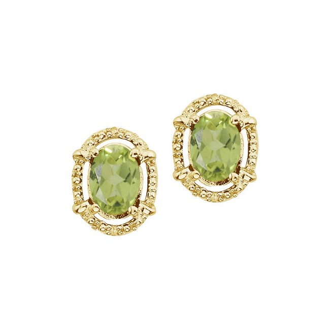 14K Yellow Gold Oval Peridot and Diamond Earrings