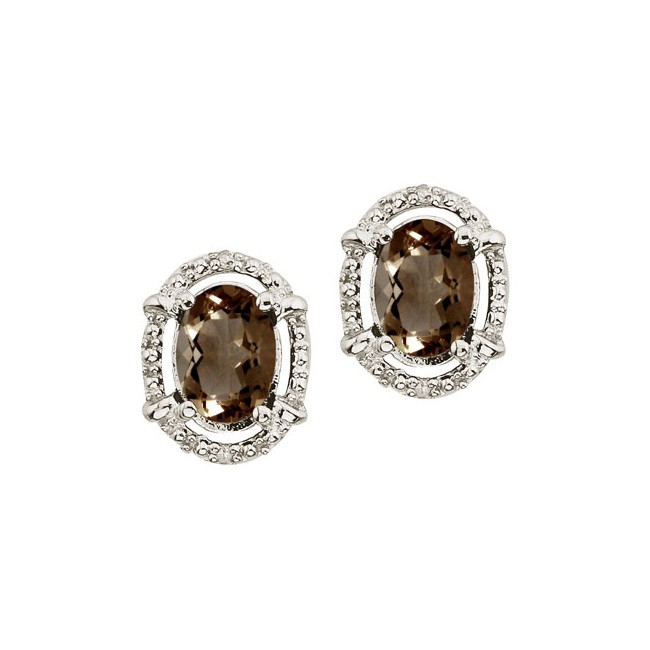 14K White Gold Smoky Topaz and Diamond Earrings