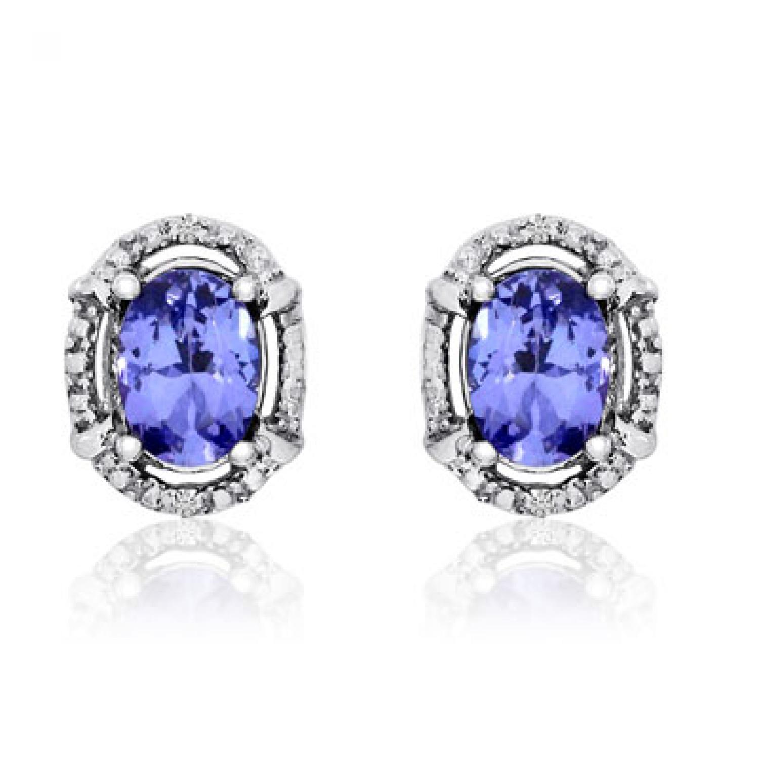 14K White Gold 7x5 Oval Tanzanite and Diamond Fashion Earrings