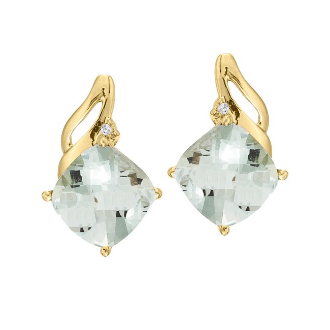 14K Yellow Gold Green Amethyst and Diamond Earrings