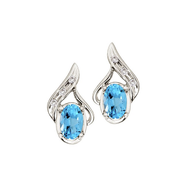 14K White Gold Oval Blue Topaz and Diamond Earrings