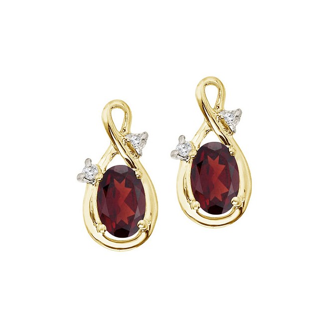 14K Yellow Gold Oval Garnet and Diamond Figure 8 Earrings