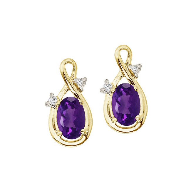 14K Yellow Gold Oval Amethyst and Diamond Figure 8 Earrings