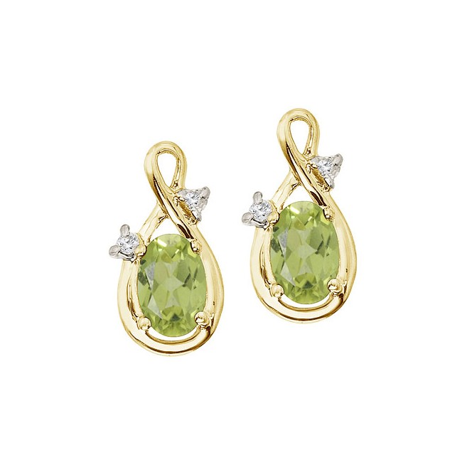 14K Yellow Gold Oval Peridot and Diamond Figure 8 Earrings