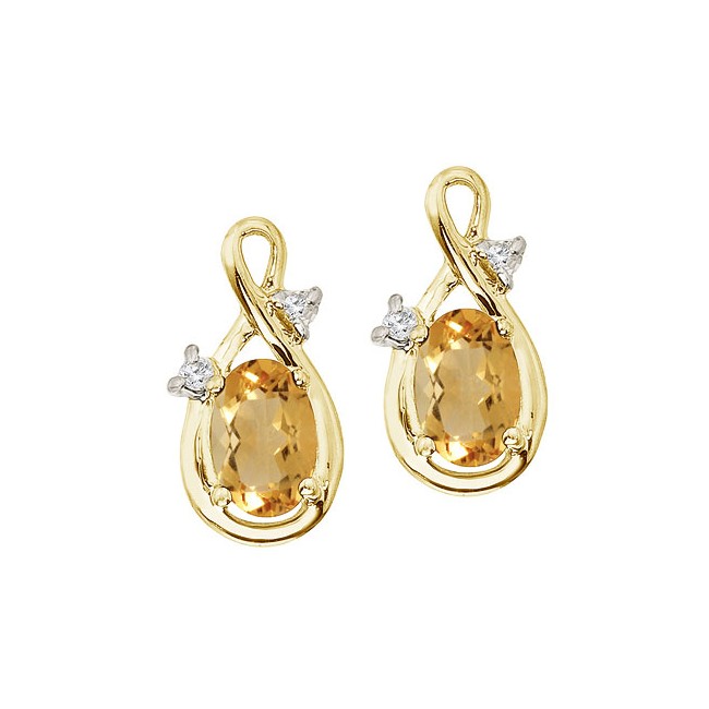 14K Yellow Gold Oval Citrine and Diamond Figure 8 Earrings