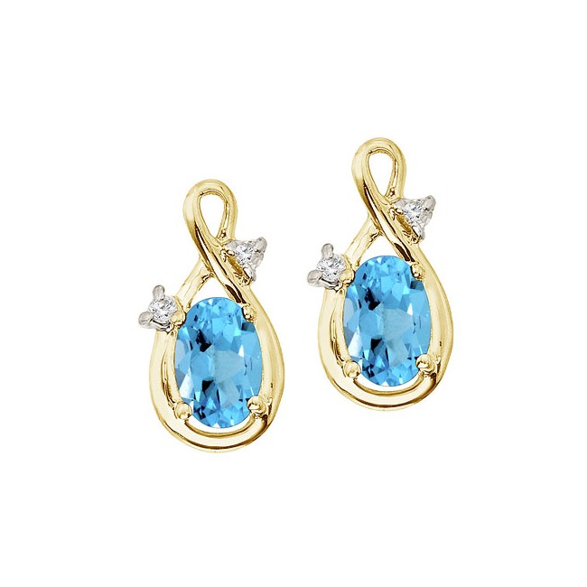 14K Yellow Gold Oval Blue Topaz and Diamond Figure 8 Earrings