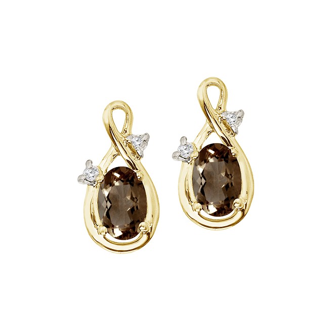 14K Yellow Gold Oval Smoky Topaz and Diamond Figure 8 Earrings