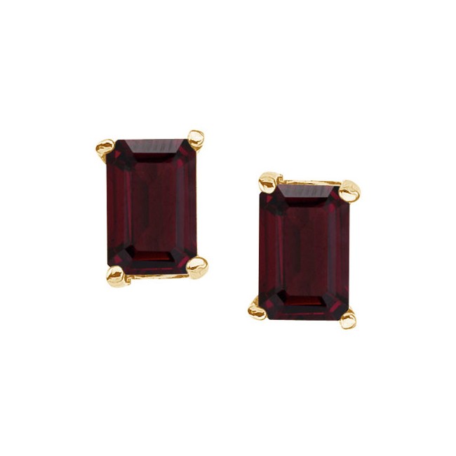 14K Yellow Gold Emerald Cut Garnet Earrings