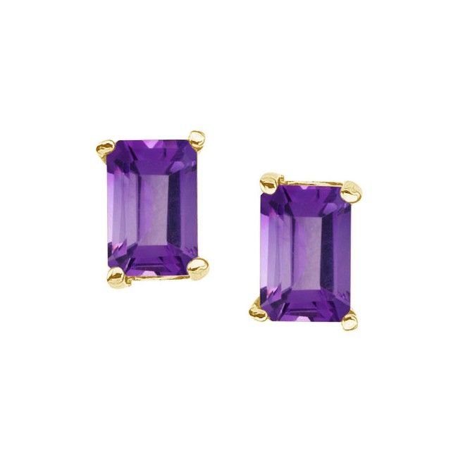 14K Yellow Gold Emerald Cut Amethyst Earrings