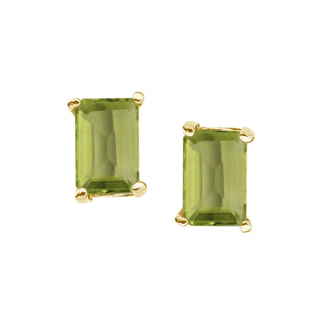 14K Yellow Gold Emerald Cut Peridot Earrings