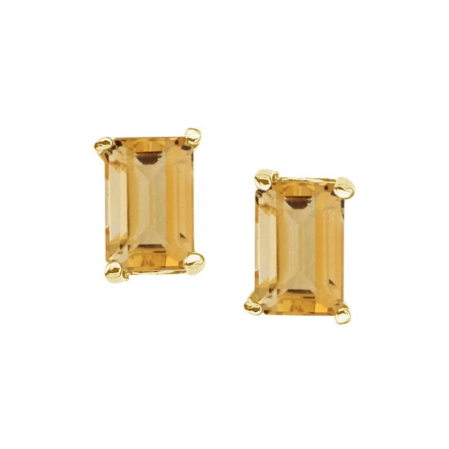 14K Yellow Gold Emerald Cut Citrine Earrings