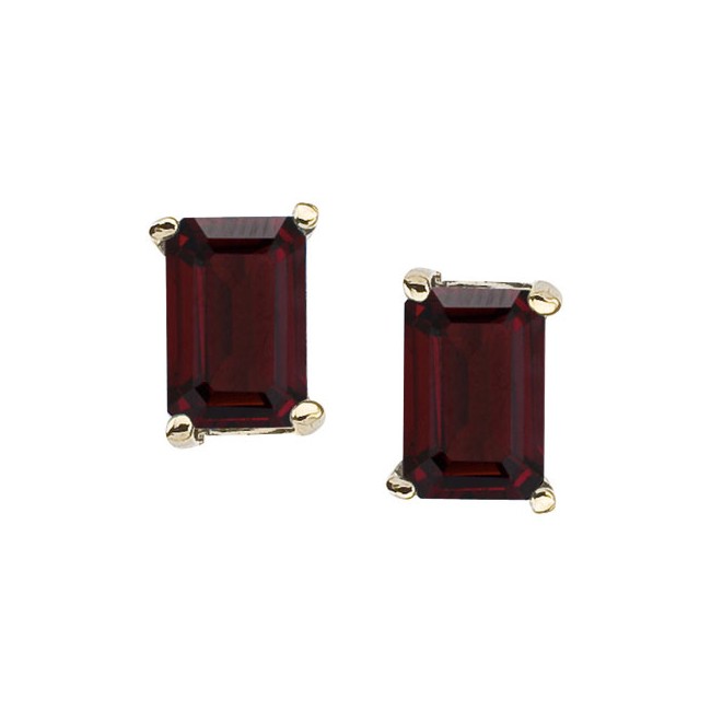 14K White Gold Emerald Cut Garnet Earrings