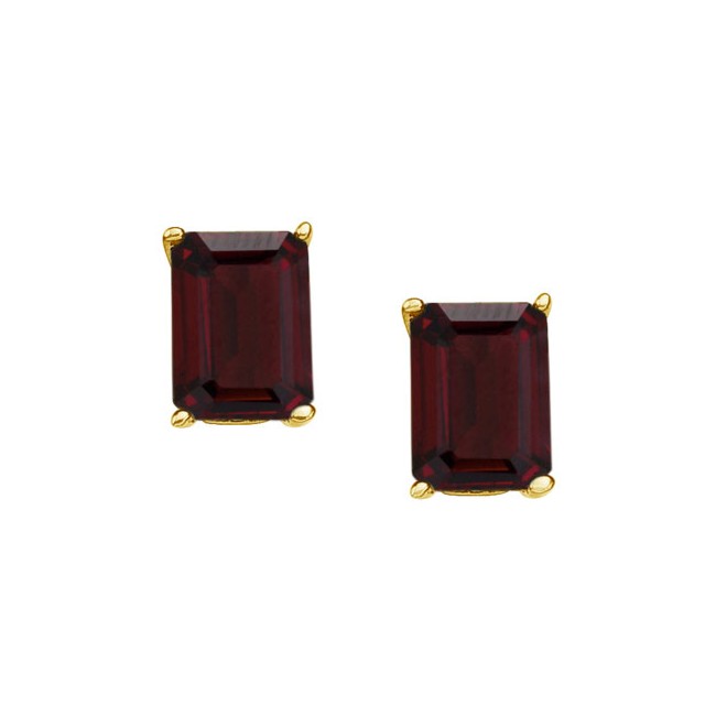 14K Yellow Gold 7x5 mm Emerald Cut Garnet Earrings