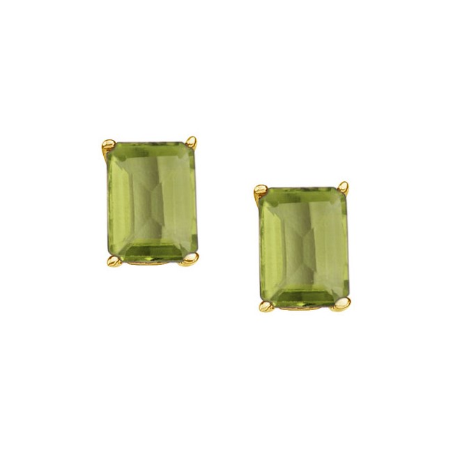 14K Yellow Gold Emerald Cut Peridot Earrings