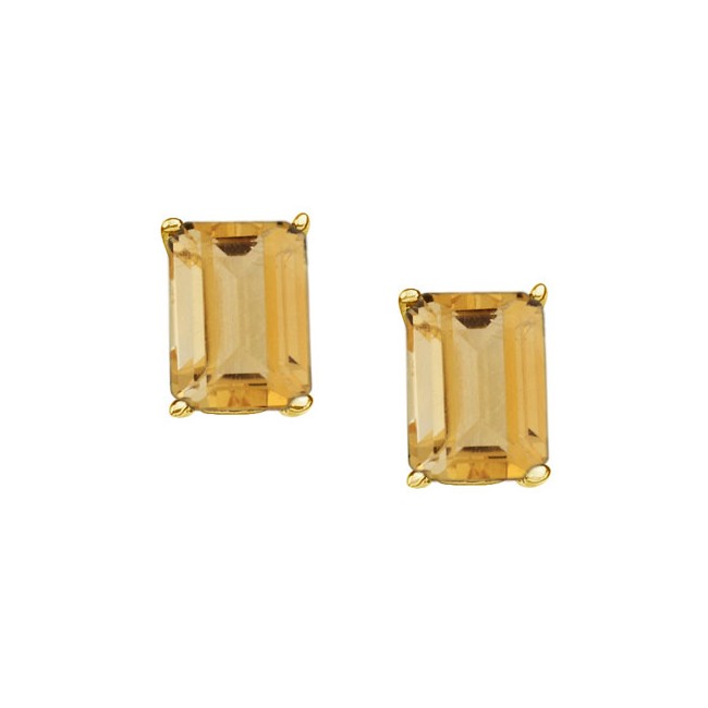14K Yellow Gold 7x5 mm Emerald Cut Citrine Earrings