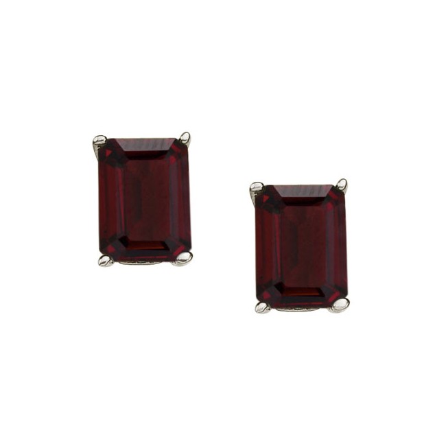 14K White Gold 7x5 mm Emerald Cut Garnet Earrings