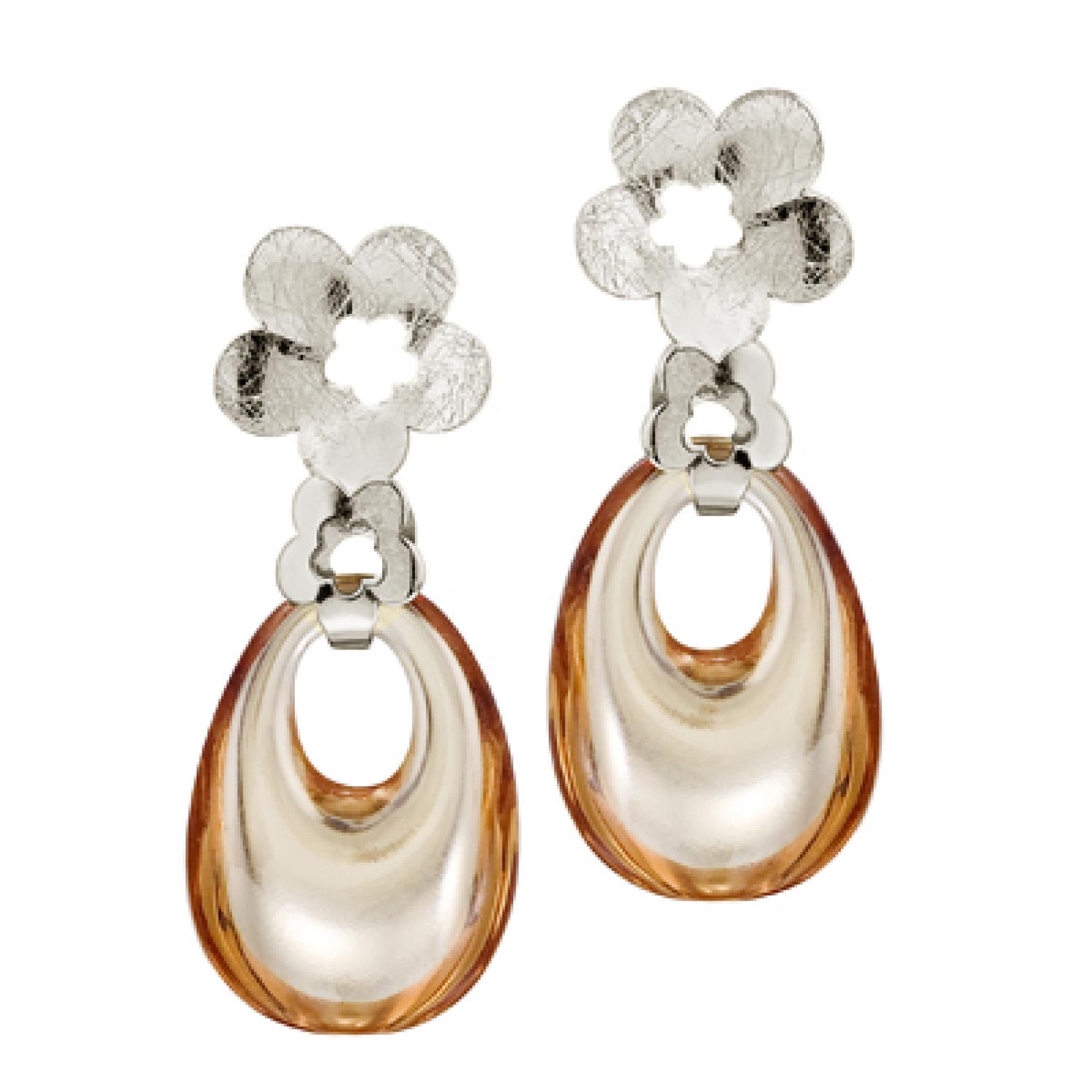 14K White Gold Door Knocker Oval Reconstructed Champagne Citrine Earrings