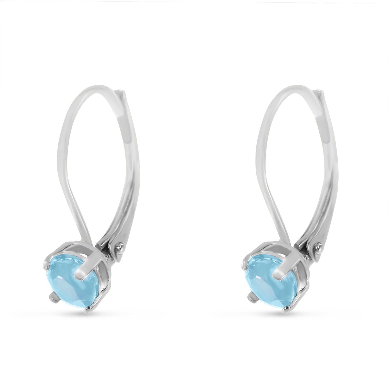 14K White Gold Round Sapphire Leverback Birhtstone Earrings