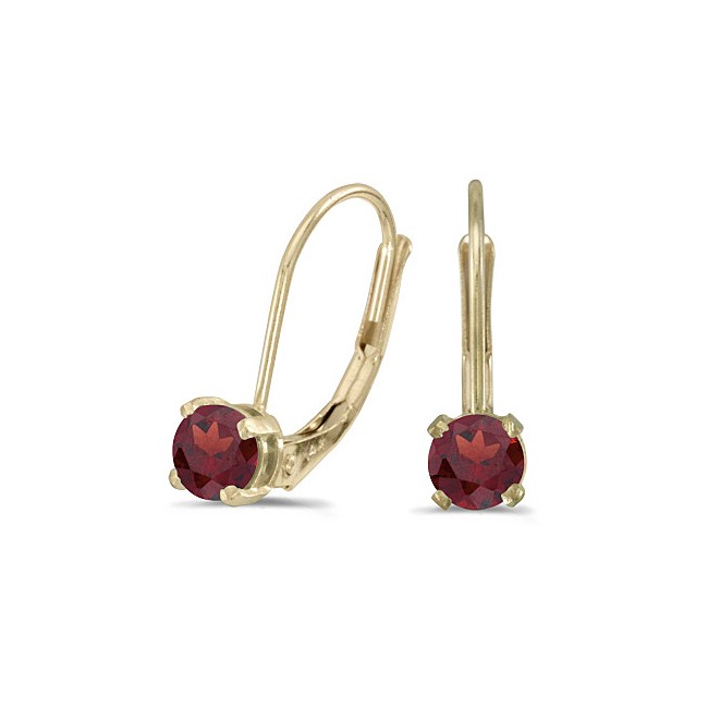 14k Yellow Gold Round Garnet Lever-back Earrings