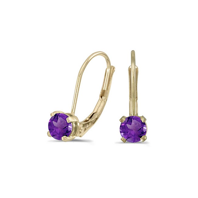 14k Yellow Gold Round Amethyst Lever-back Earrings