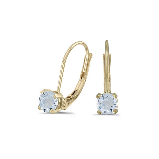 14k Yellow Gold Round Aquamarine Lever-back Earrings