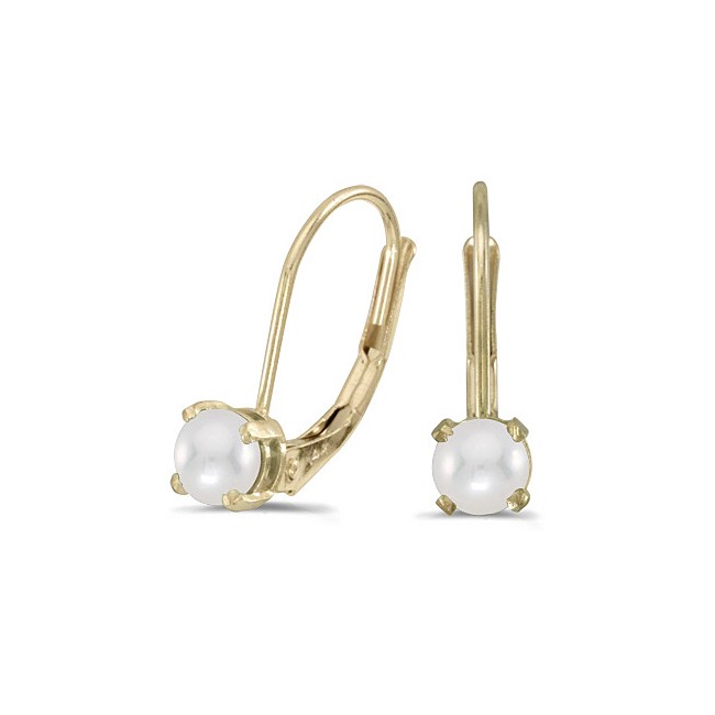 14k Yellow Gold Pearl Lever-back Earrings