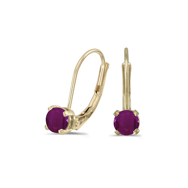 14k Yellow Gold Round Ruby Lever-back Earrings