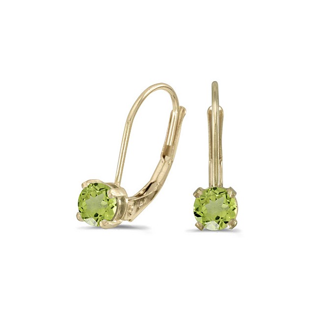 14k Yellow Gold Round Peridot Lever-back Earrings