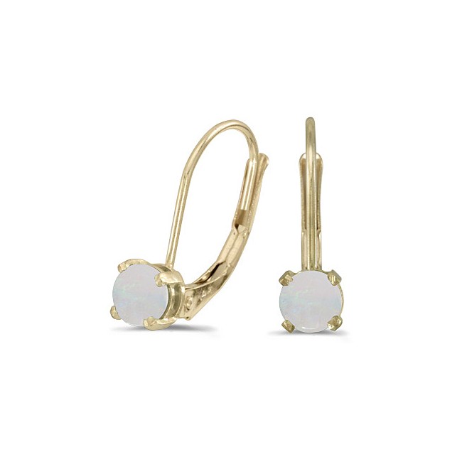 14k Yellow Gold Round Opal Lever-back Earrings