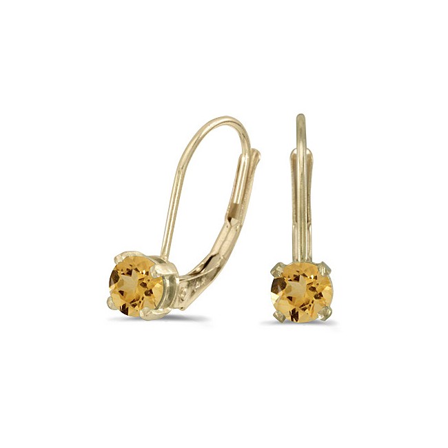 14k Yellow Gold Round Citrine Lever-back Earrings