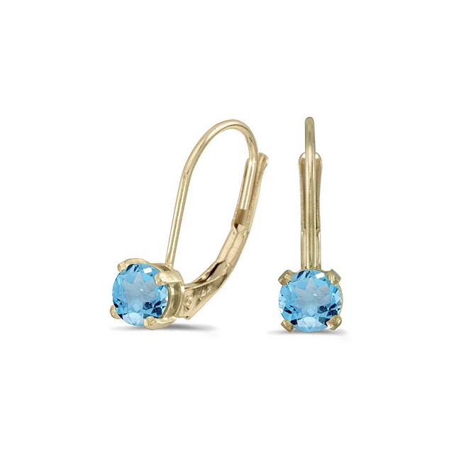 14k Yellow Gold Round Blue Topaz Lever-back Earrings