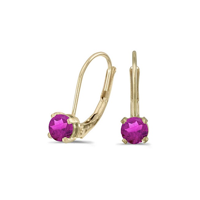 14k Yellow Gold Round Pink Topaz Lever-back Earrings