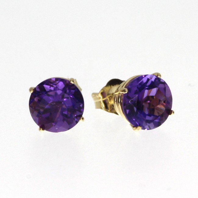 14K Yellow Gold 6mm Amethyst Basket Set Semi precious Earrings