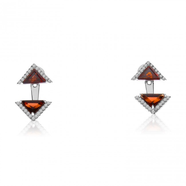 14K White Gold Double Octagon Garnet and Diamond Semi Precious Triangle Fashion