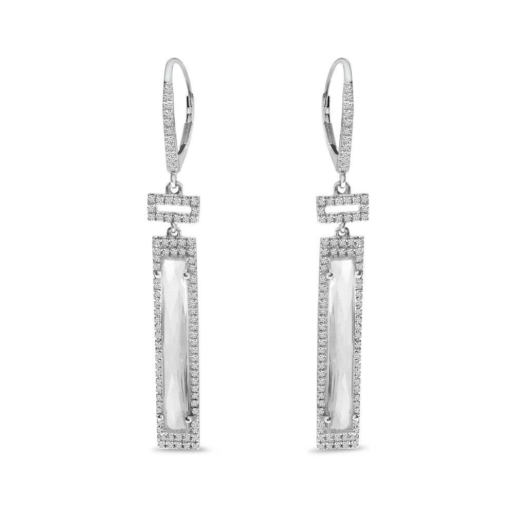 14K White Gold Fancy Cut White Topaz & Diamond Dangle Earrings