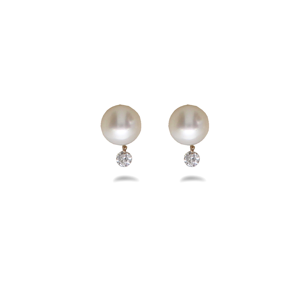 14K Yellow Gold Dashing Diamond Pearl Earrings