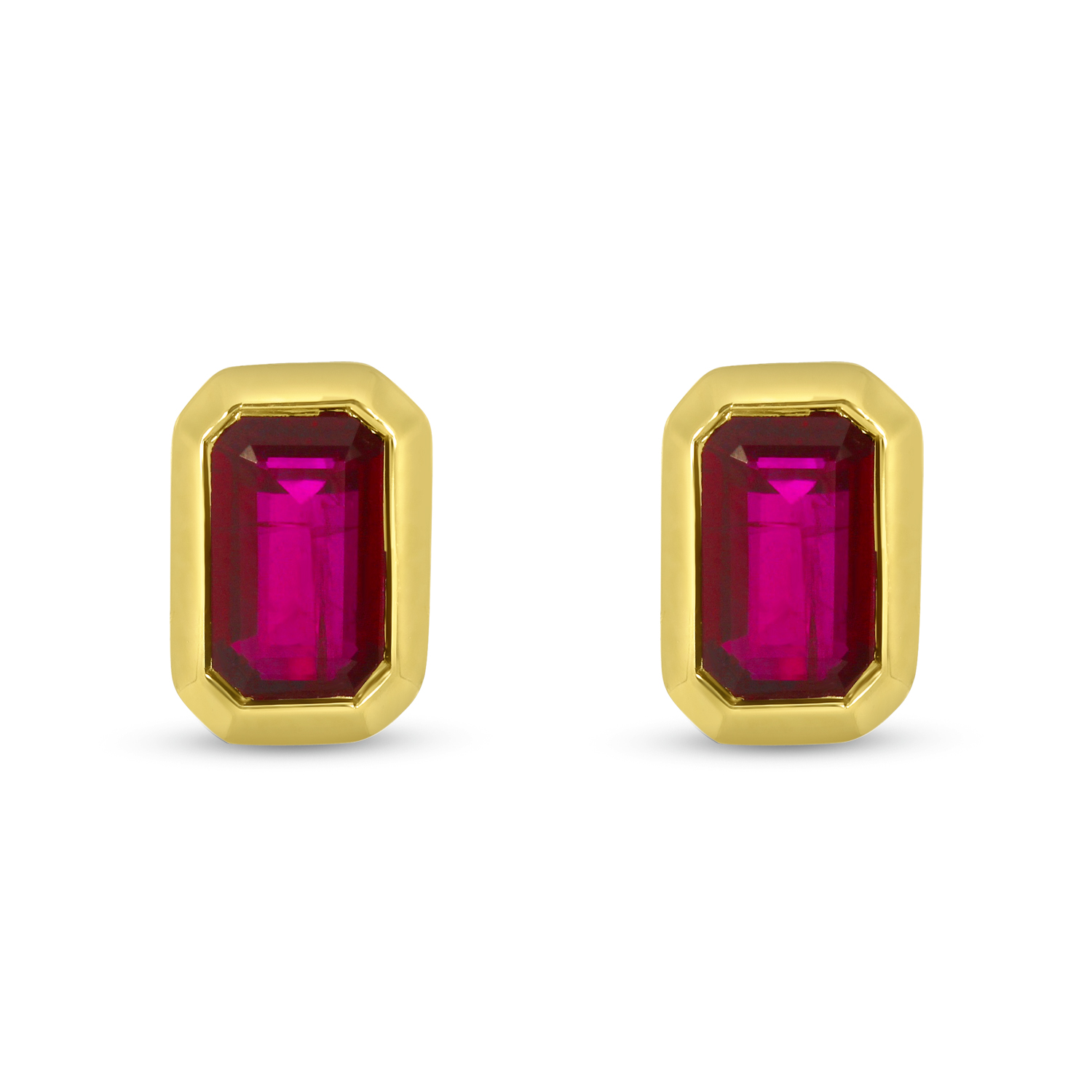 14K Yellow Gold Small Precious Ruby Octagon Earrings     