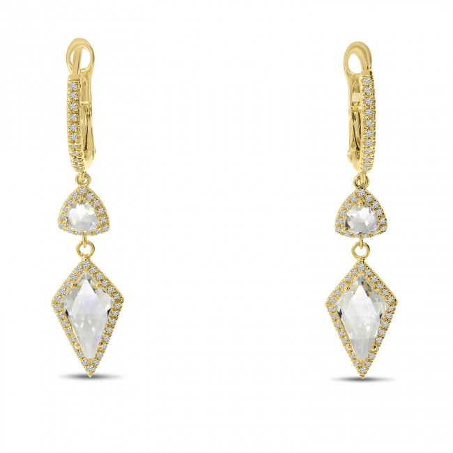 14K Yellow Gold Fancy Cut White Topaz & Diamond Drop Earrings