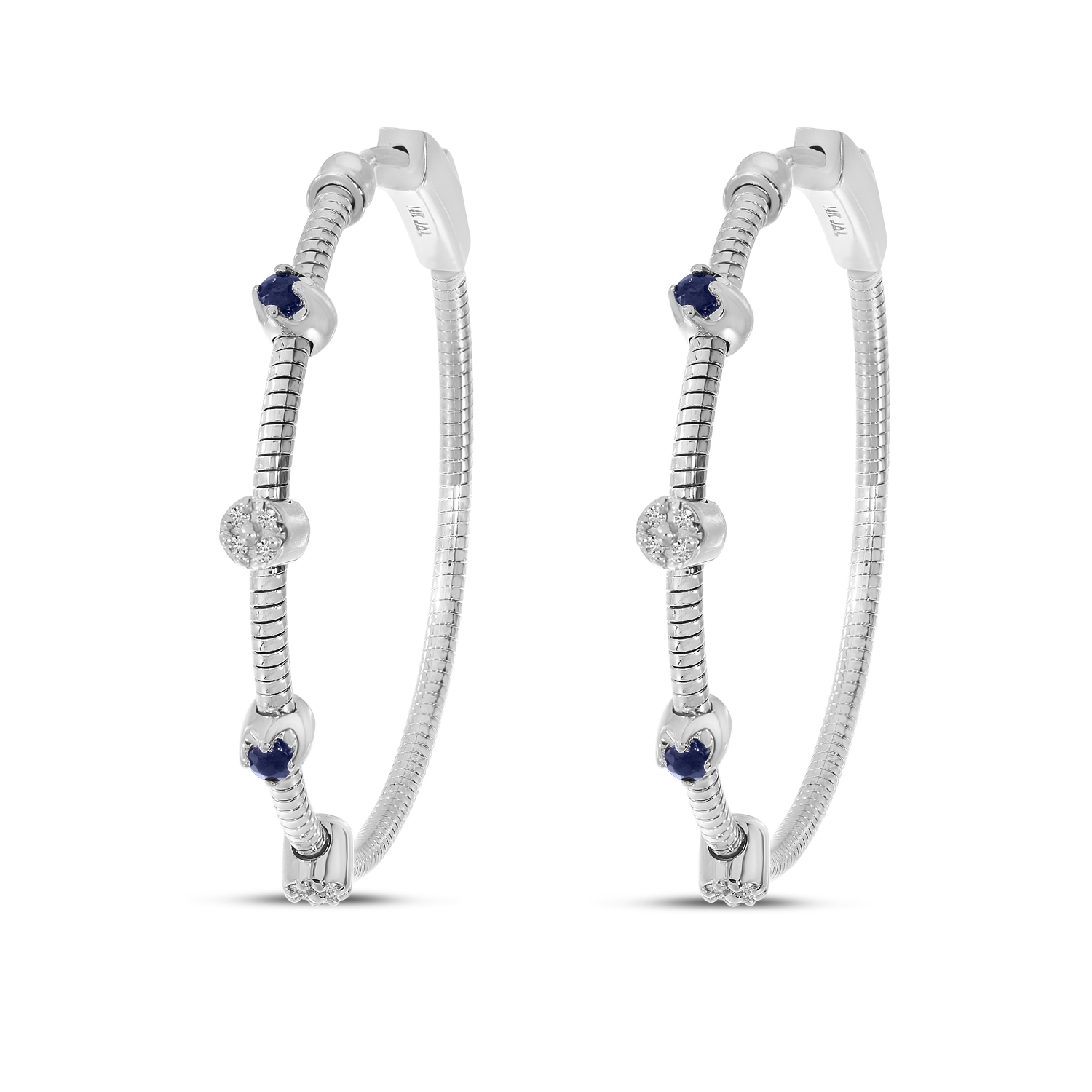14K White Gold Sapphire and Diamond Flexible Hoops