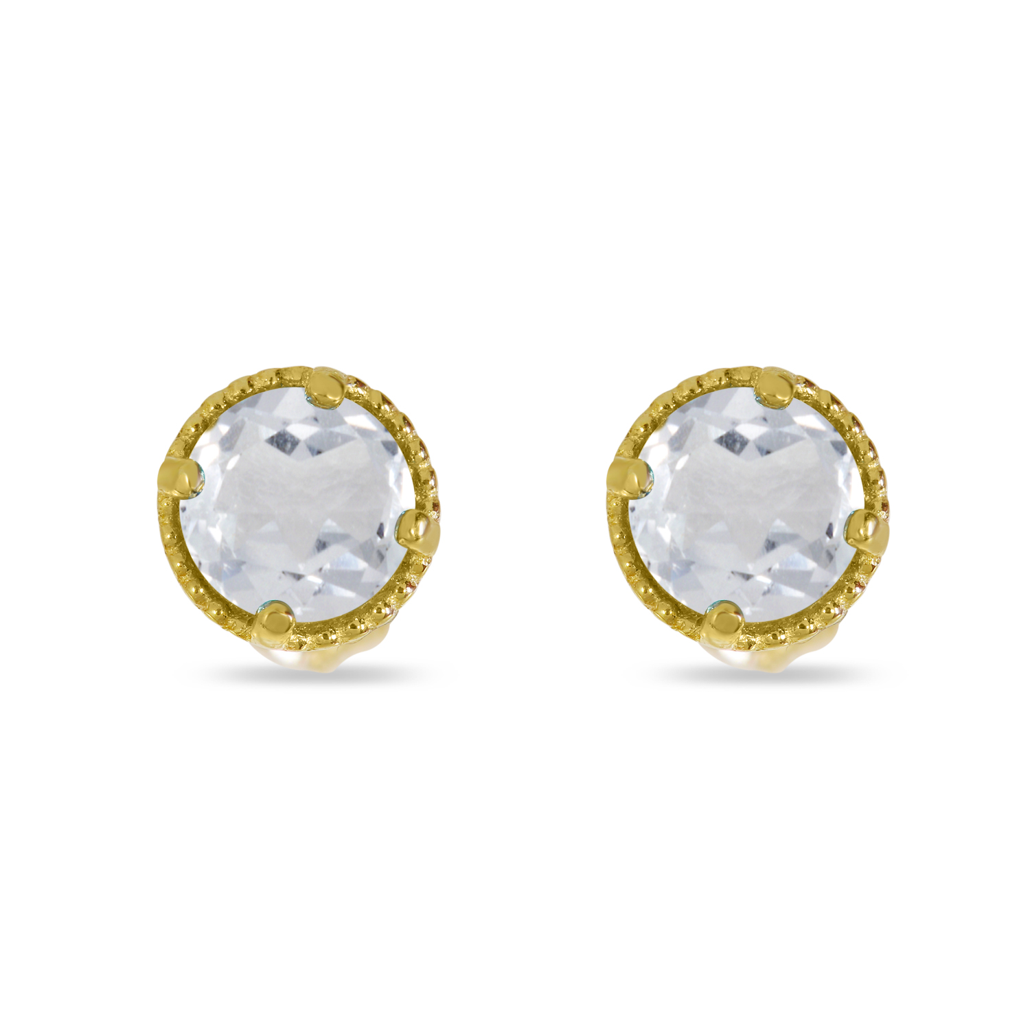 14K Yellow Gold 4mm Round White Topaz Millgrain Halo Earrings