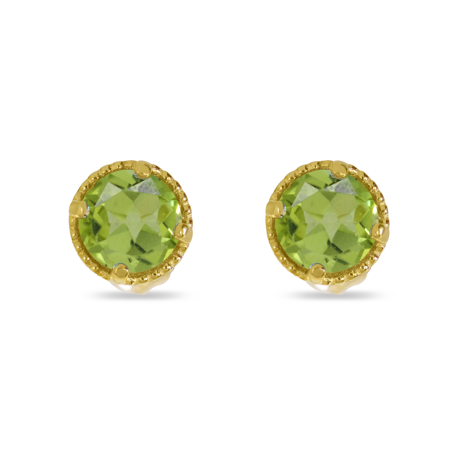 14K Yellow Gold 4mm Round Peridot Millgrain Halo Earrings