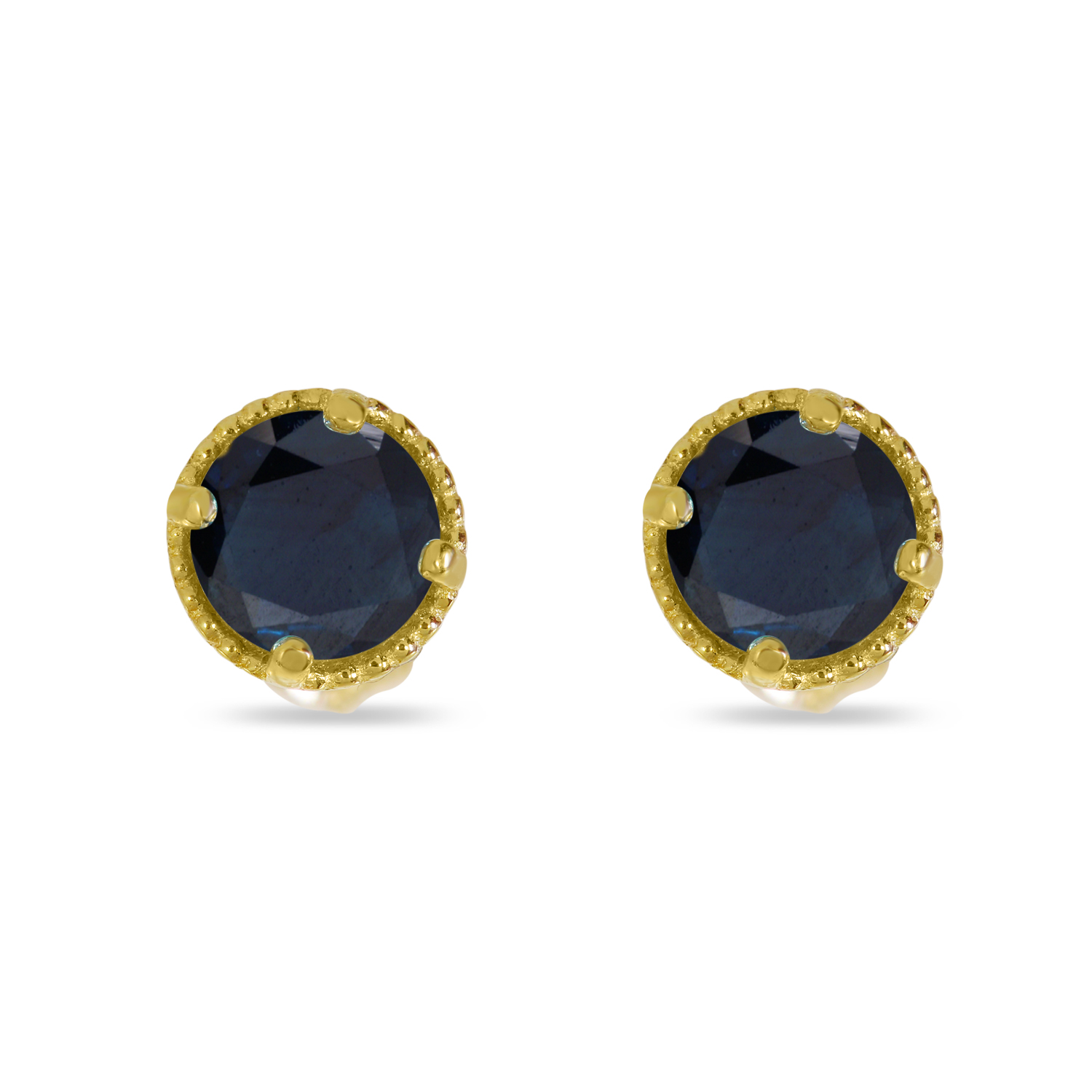 14K Yellow Gold 4mm Round Sapphire Millgrain Halo Earrings