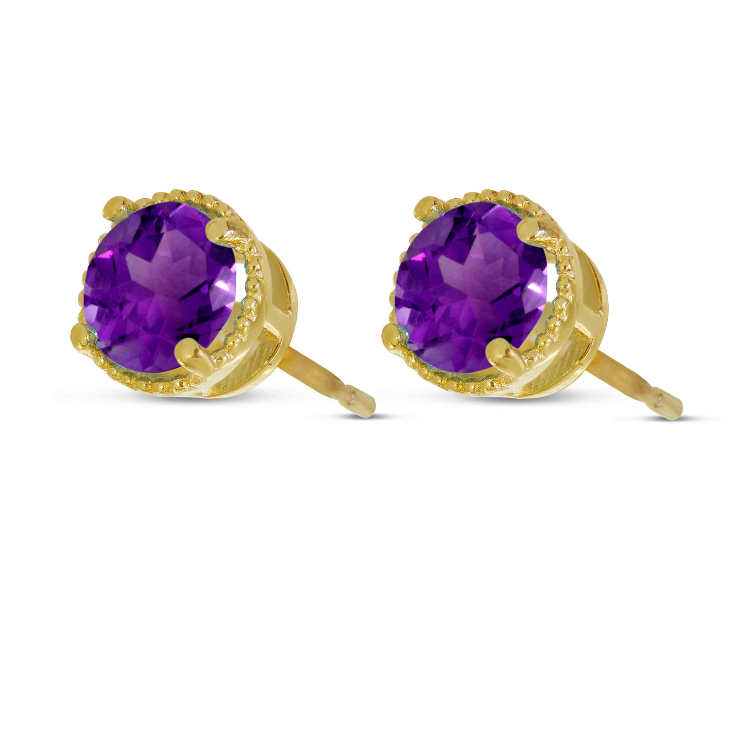 14K Yellow Gold 5mm Round Amethyst Millgrain Halo Earrings