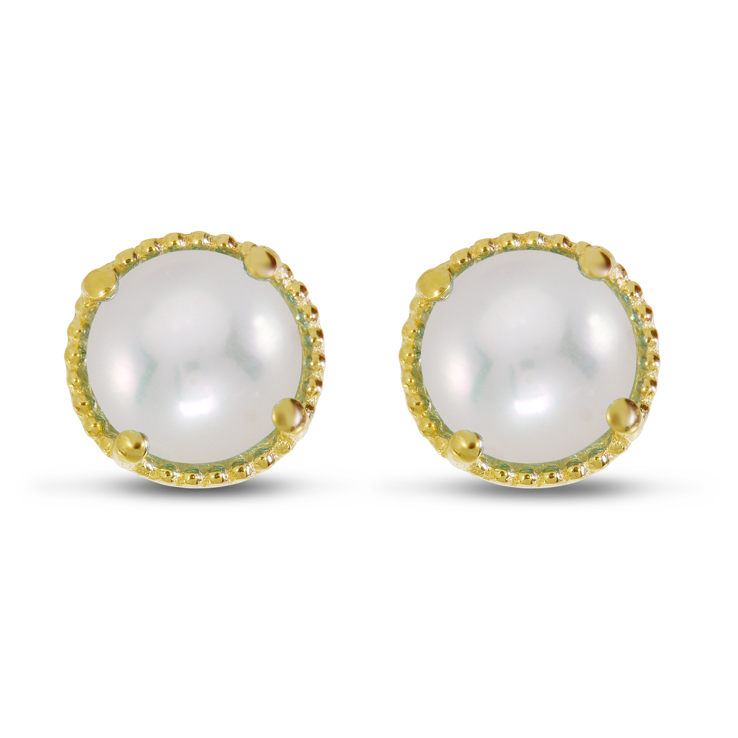 14K Yellow Gold 5mm Round Pearl Millgrain Halo Earrings