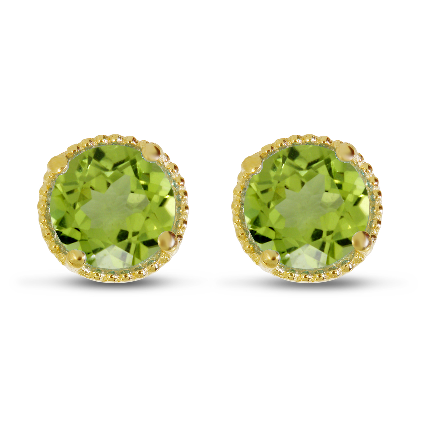 14K Yellow Gold 5mm Round Peridot Millgrain Halo Earrings