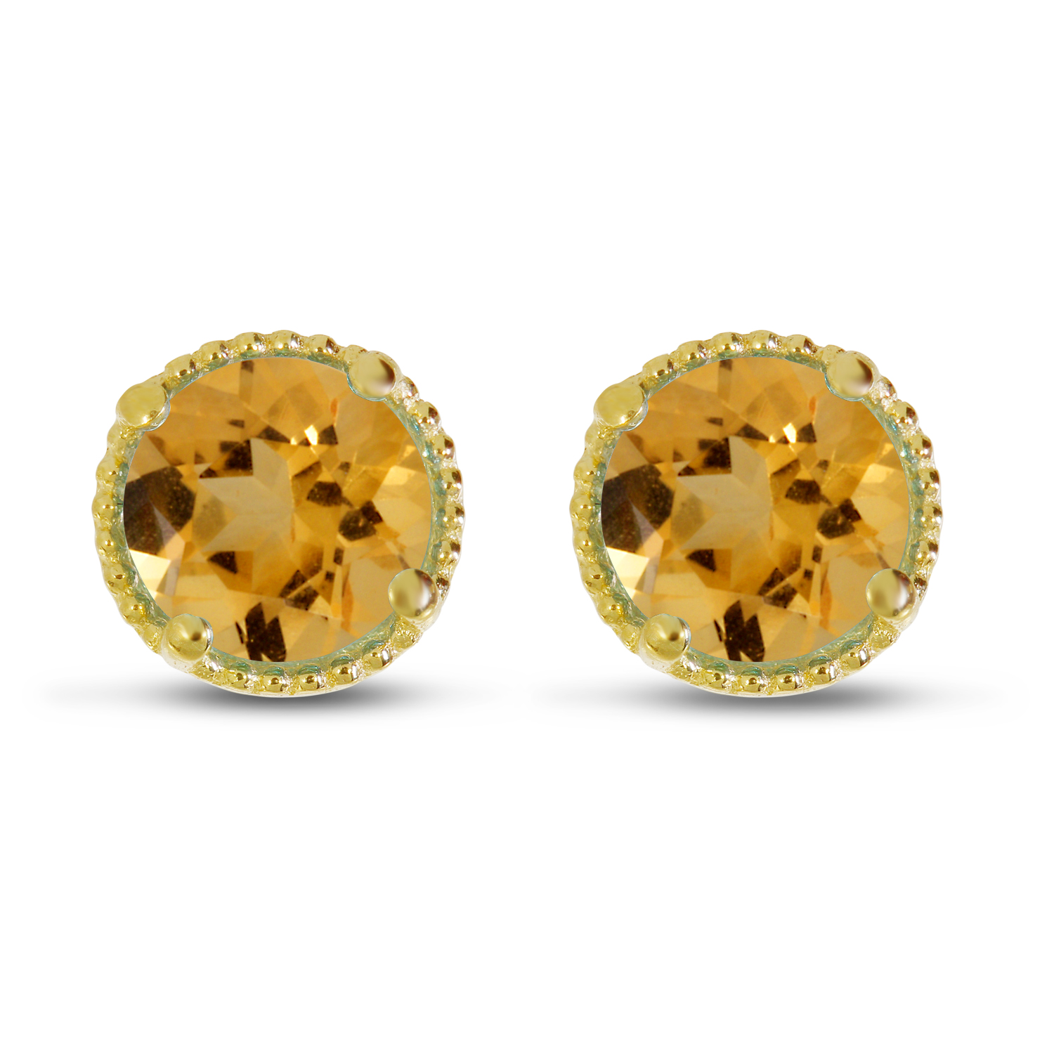14K Yellow Gold 5mm Round Citrine Millgrain Halo Earrings