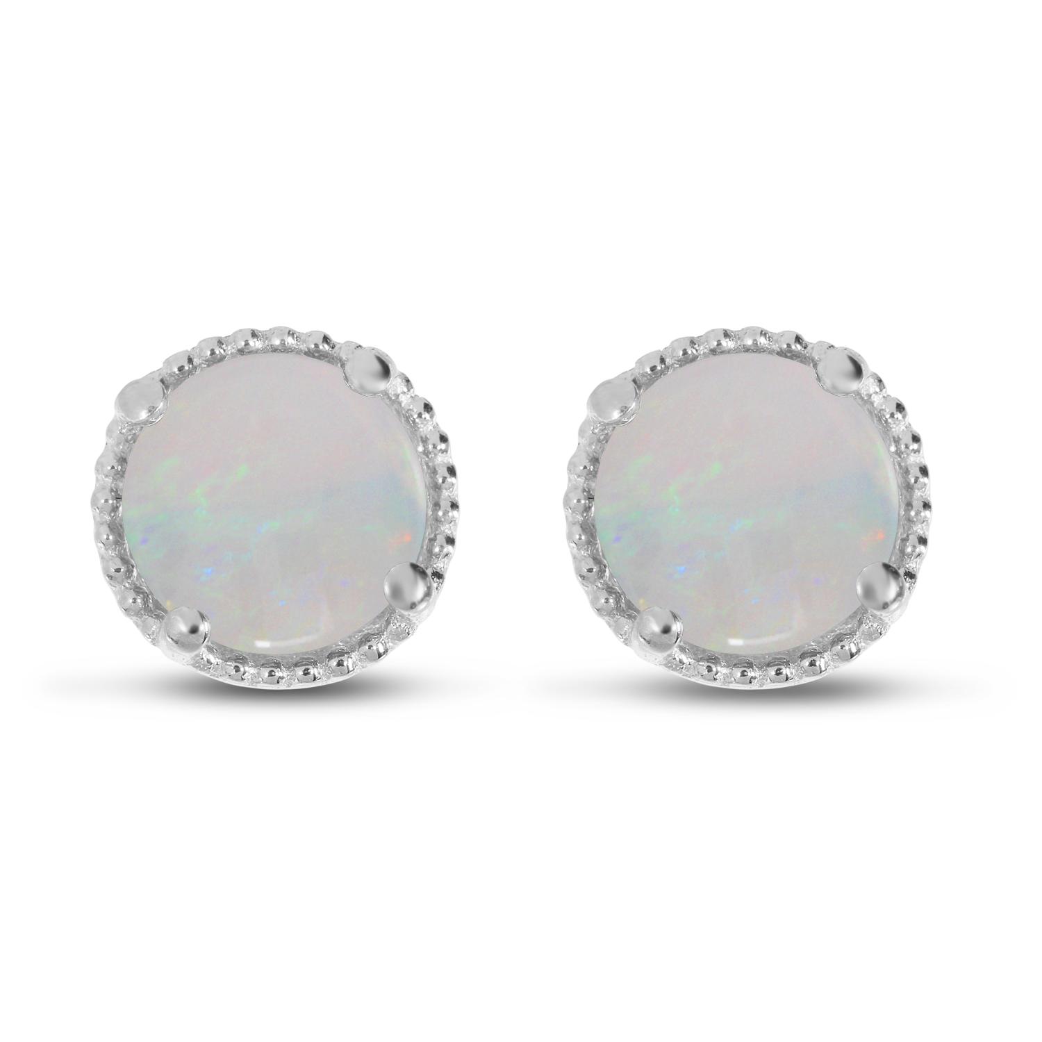14K White Gold 5mm Round Blue Topaz Millgrain Halo Earrings