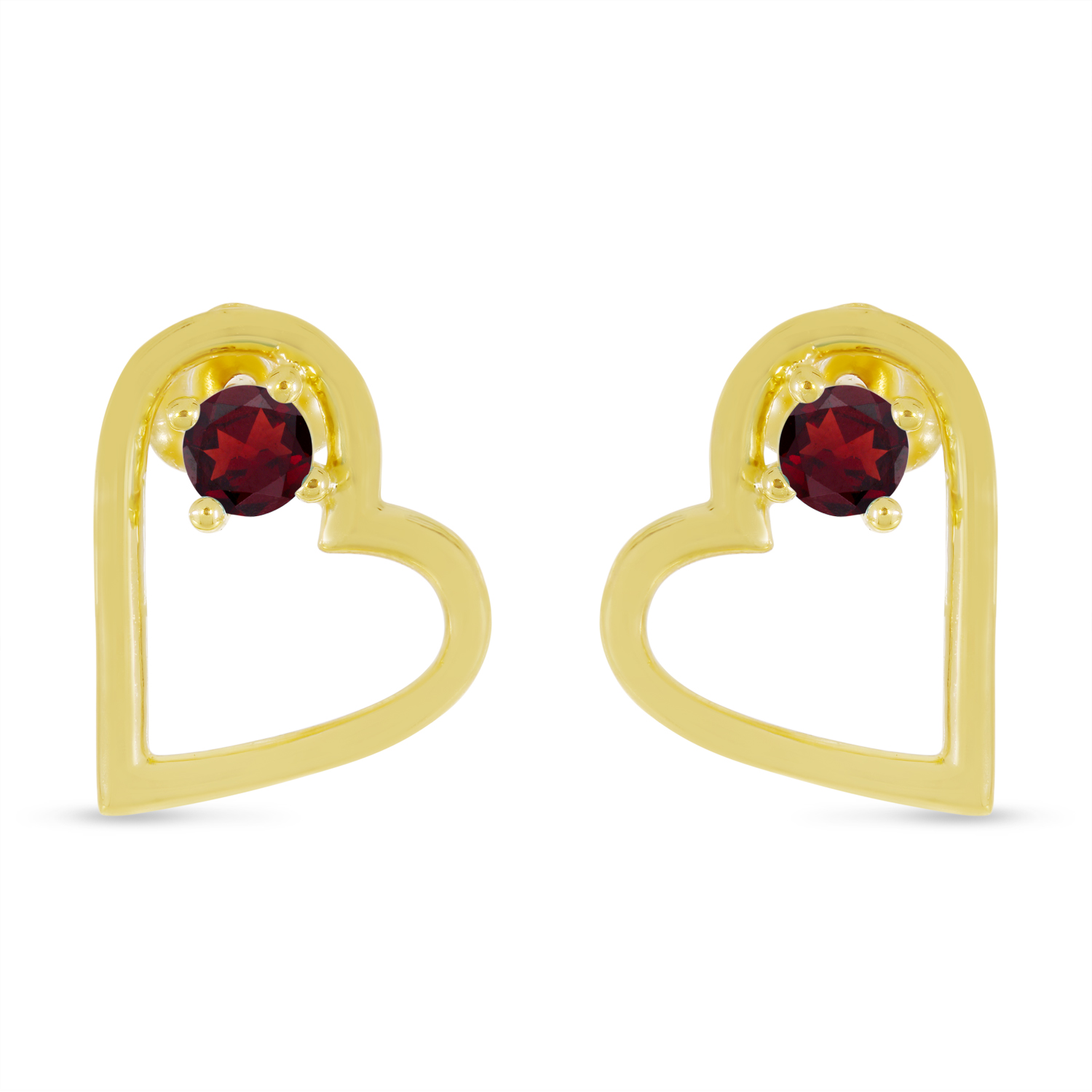 14K Yellow Gold Garnet Open Heart Birthstone Earrings