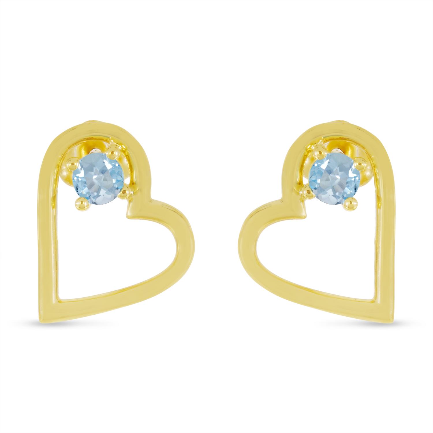 14K Yellow Gold Round Aquamarine Open Heart Post Earring