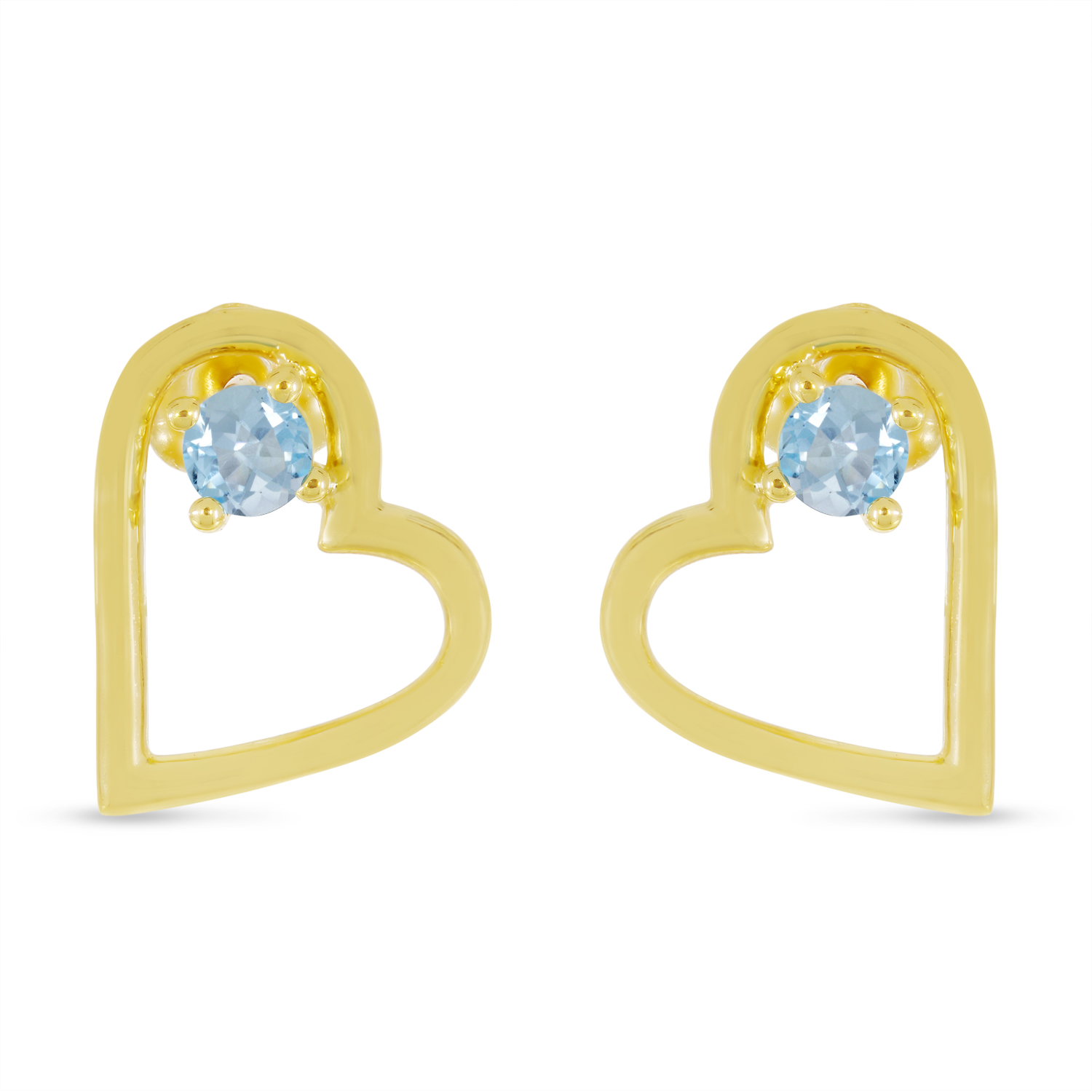 14K Yellow Gold Aquamarine Open Heart Birthstone Earrings